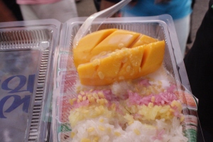 The special dessert; sticky rice with mango